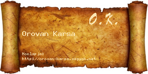 Orovan Karsa névjegykártya